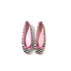 Pretty Ballerinas Ballet Flats Zebra Black Ivory & Pink Womens Size 10